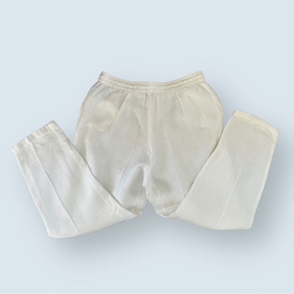 J. Crew White Linen Straight Leg Pants with Drawstring (Size 12) - Picture 4 of 5